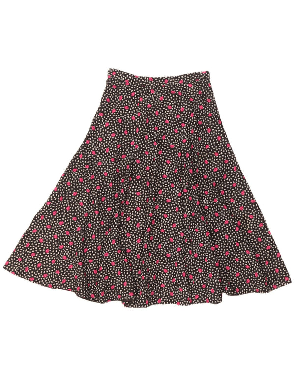Saia larga feminina vintage W25 XS preta floral