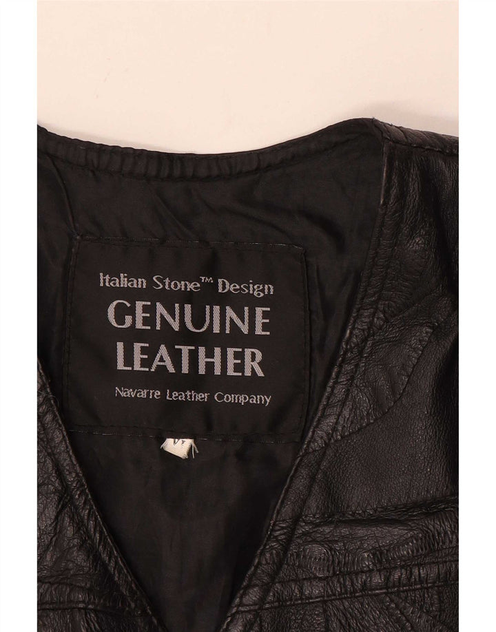 Colete de couro masculino vintage grande preto