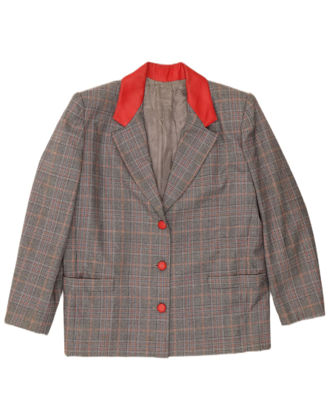 Jaqueta blazer feminina VINTAGE com 3 botões Reino Unido 16 grande xadrez cinza