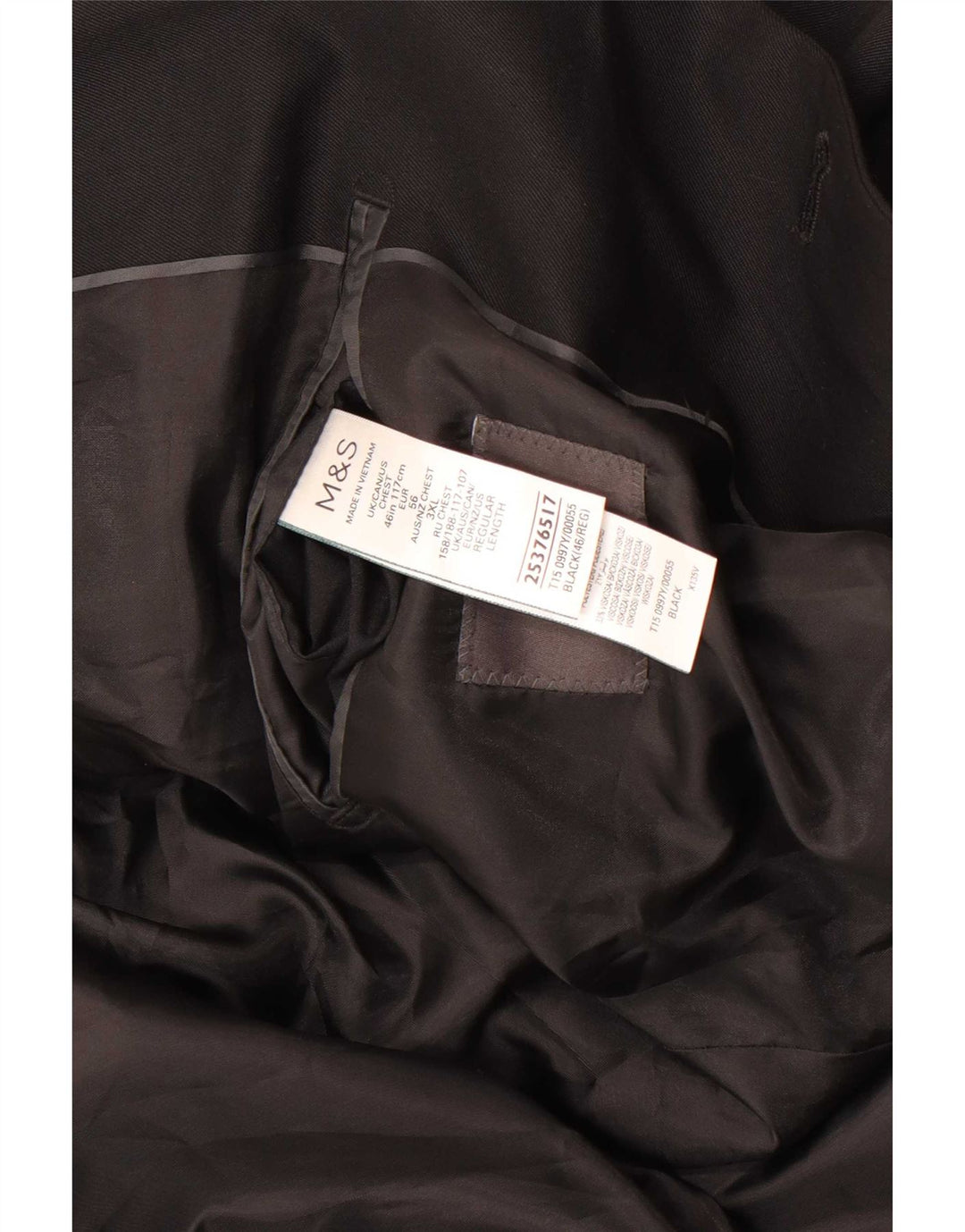 Jaqueta blazer masculina de 2 botões Marks & Spencer Reino Unido 46 XL preto poliéster