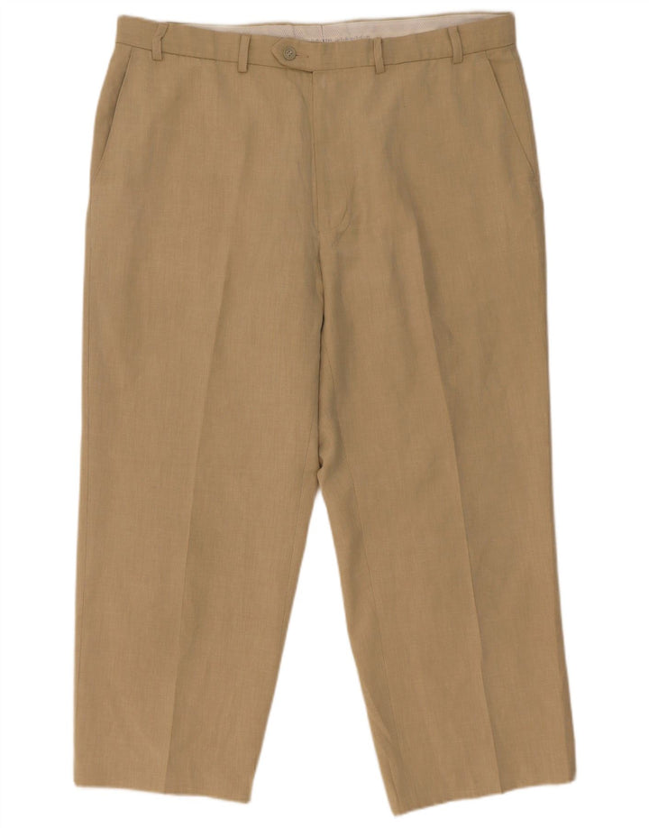 Calça masculina de terno reto Marks & Spencer W38 L26 poliéster bege
