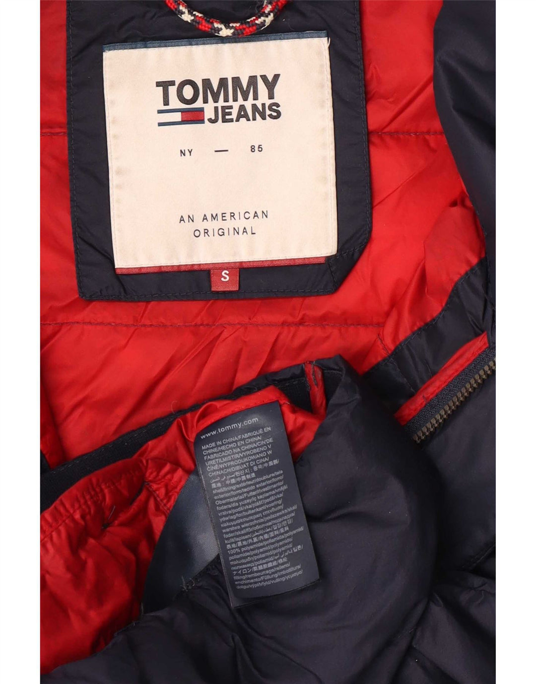 Jaqueta acolchoada masculina Tommy Hilfiger UK 36 pequena azul marinho poliamida
