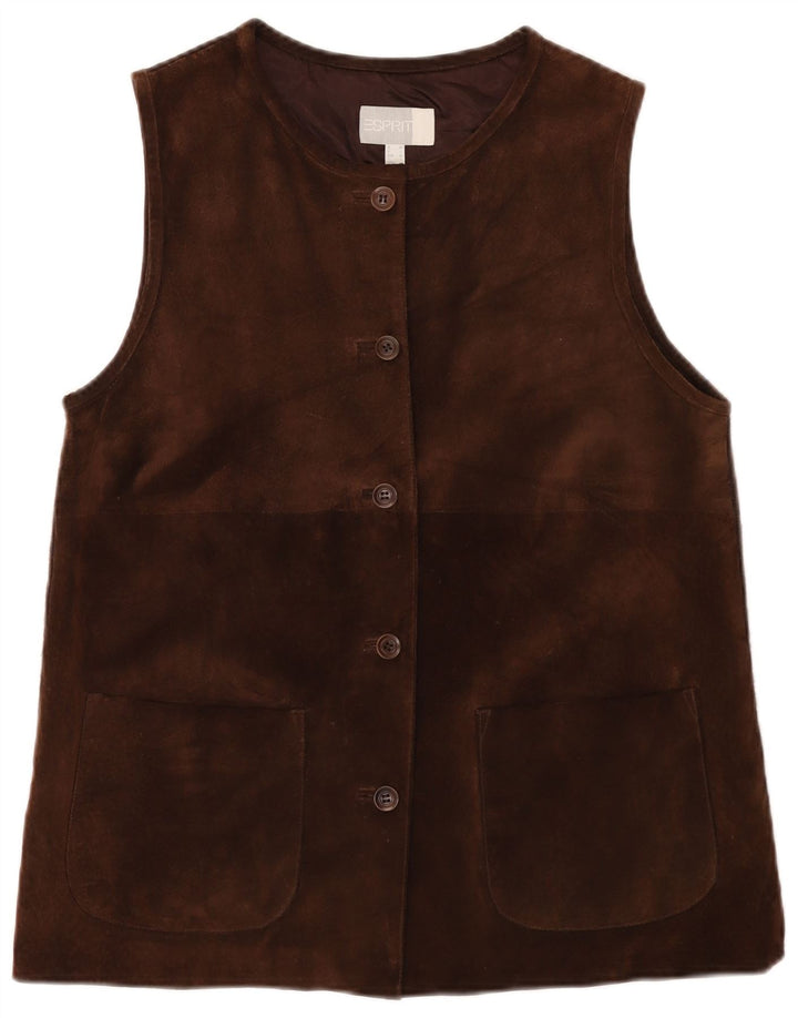 Esprit feminino camurça gilet UK 14 couro marrom médio