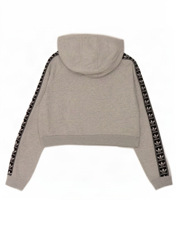 Adidas Womens Crop Graphic Hoodie Jumper UK 12 Medium Grey Colourblock