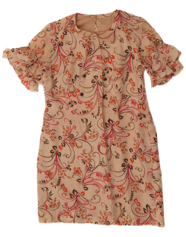 Vestido bainha feminino vintage UK 14 médio bege floral