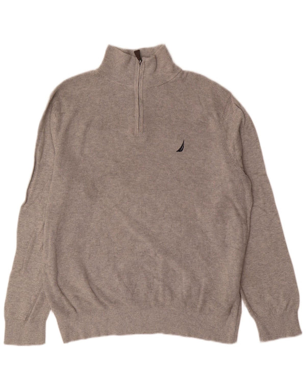 Suéter masculino Nautica com zíper e gola grande de algodão cinza