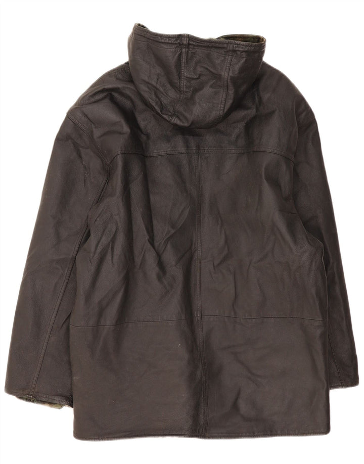 Casaco de couro com capuz masculino vintage UK 44 2XL preto