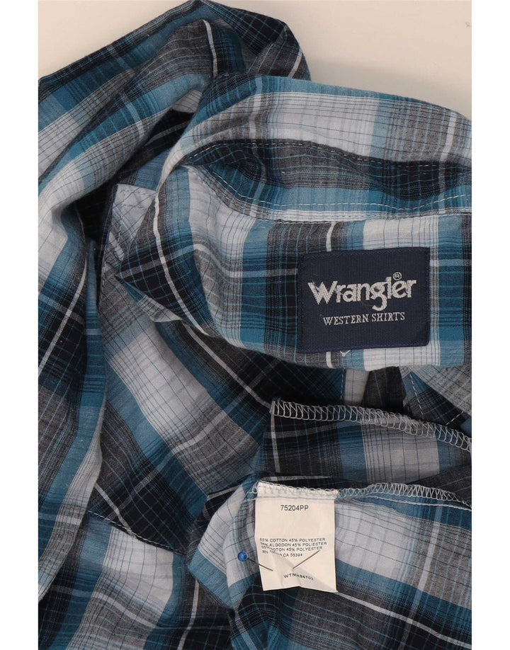 Camisa masculina Wrangler de algodão xadrez azul médio