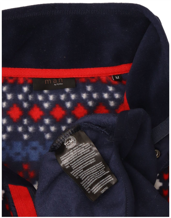 Pulôver masculino TCM com zíper e gola alta, moletom médio azul marinho Fair Isle