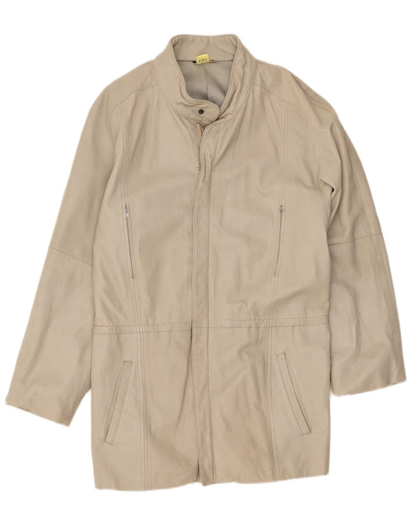 Casaco de couro feminino vintage UK 14 médio off white