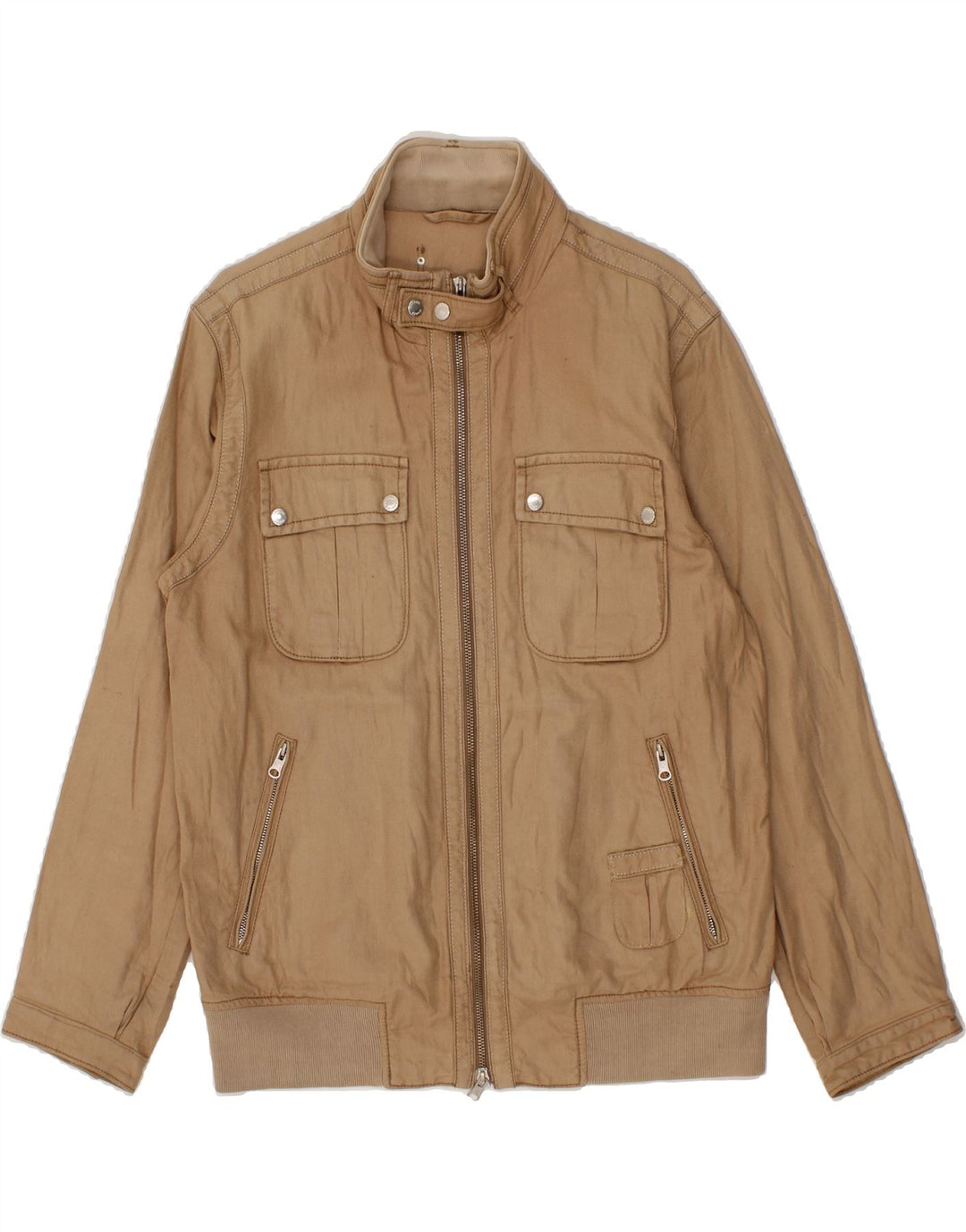 HENRY COTTONS Mens Bomber Jacket IT 50 Large Beige Cotton Vintage Henry Cottons and Second-Hand Henry Cottons from Messina Hembry 