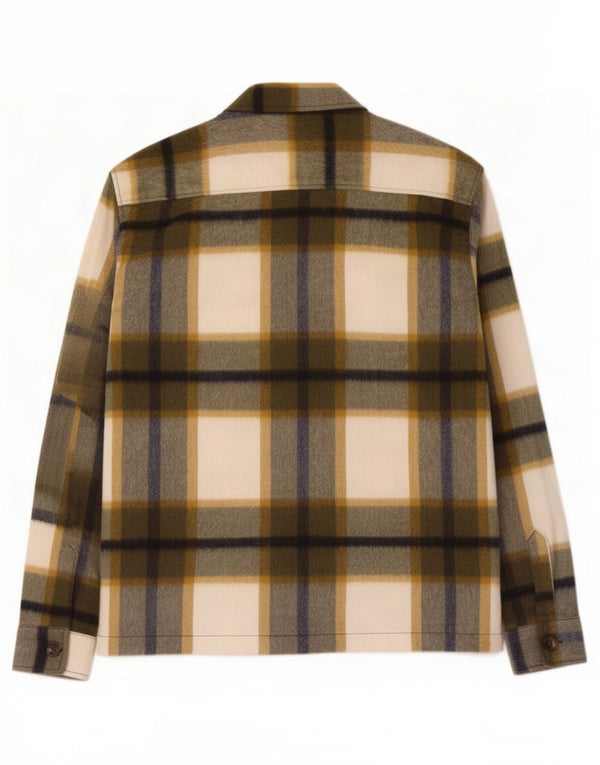 Zara Camiseta masculina de flanela com ajuste relaxado, pequena xadrez cáqui