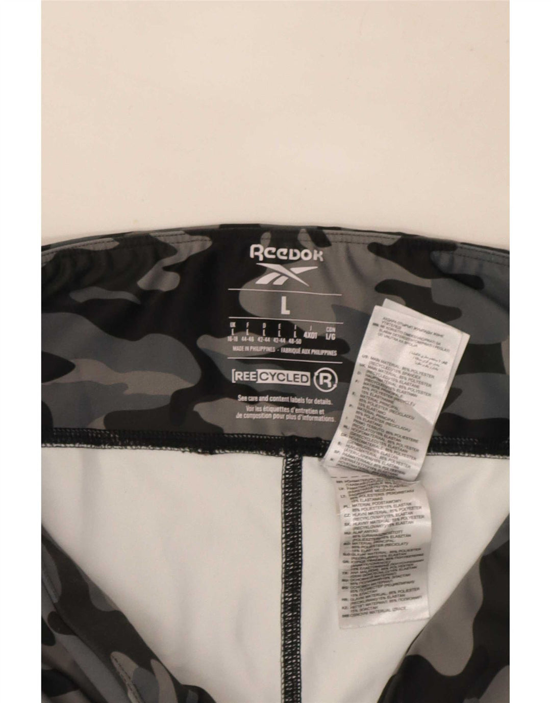 Leggings Reebok Mulher UK 16/18 Grande Cinza Camuflagem Poliéster