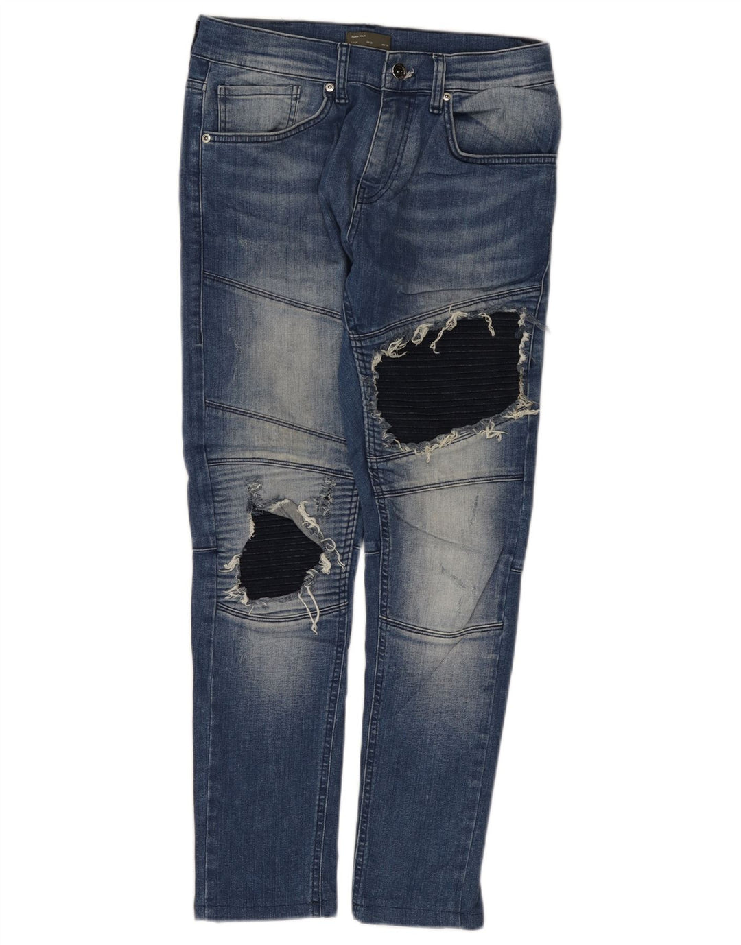Zara Mens Distressed Slim Jeans EU 40 Médio W31 L28 Azul Colourblock