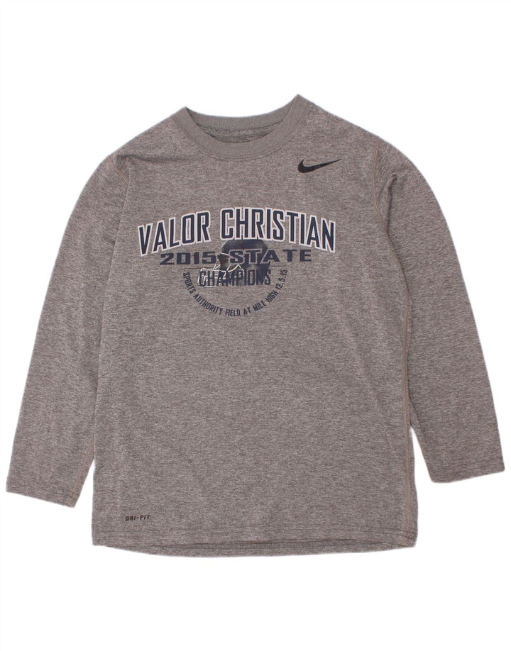 Top gráfico Nike Boys Dri Fit manga comprida 8-9 anos pequeno cinza poliéster