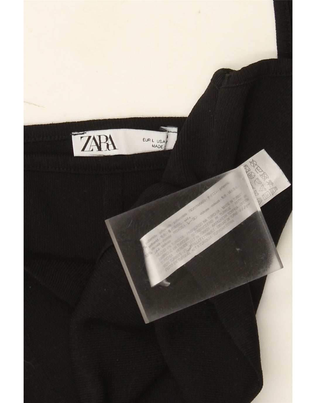 Zara Top curto sem mangas feminino UK 14 grande preto poliamida