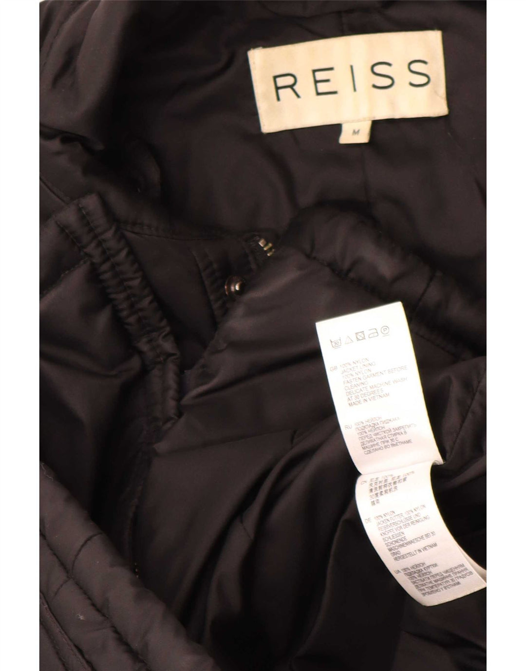 Jaqueta acolchoada masculina Reiss UK 38 nylon preto médio