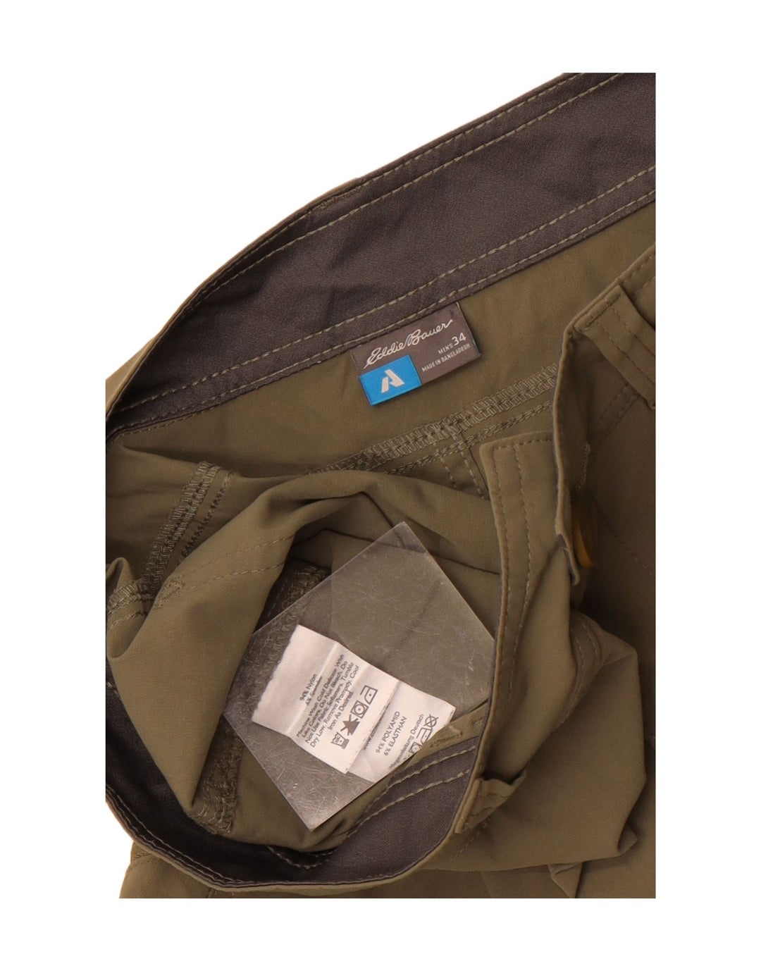 Shorts cargo masculino Eddie Bauer W34 grande nylon cáqui