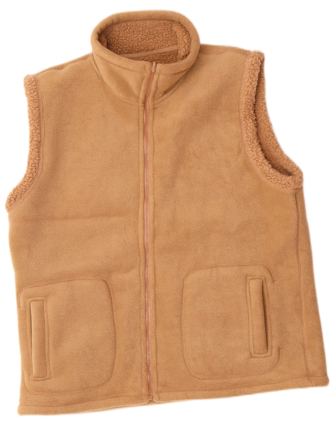 Gilet masculino vintage de lã reversível UK 38 poliéster bege médio