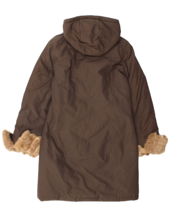 Casaco acolchoado com capuz feminino Woolrich Reino Unido 14 algodão marrom médio