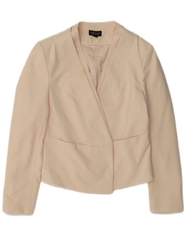 Jaqueta blazer aberta feminina Topshop Reino Unido 12 poliéster branco médio