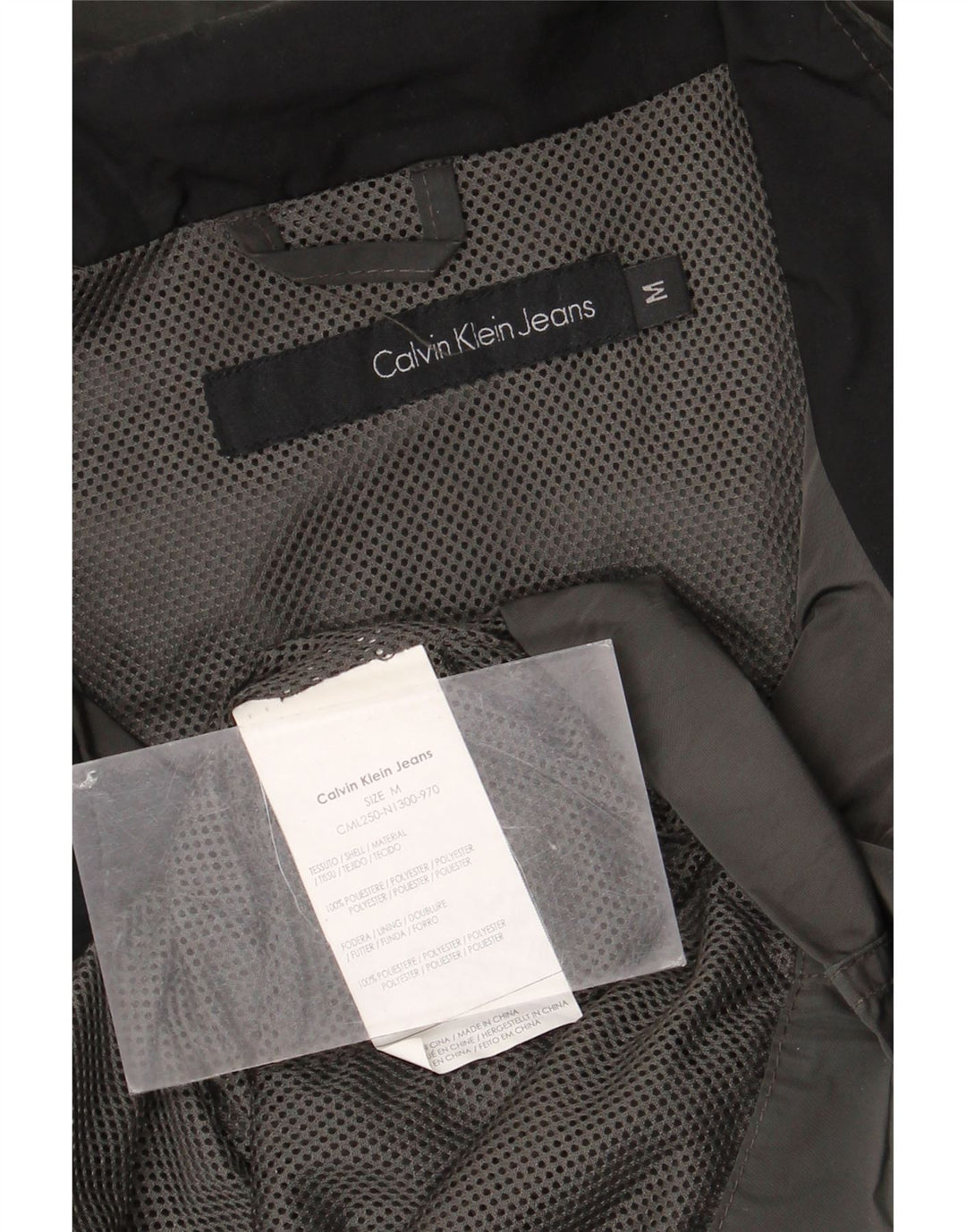 Jaqueta utilitária masculina Calvin Klein Jeans UK 38 poliéster cinza médio
