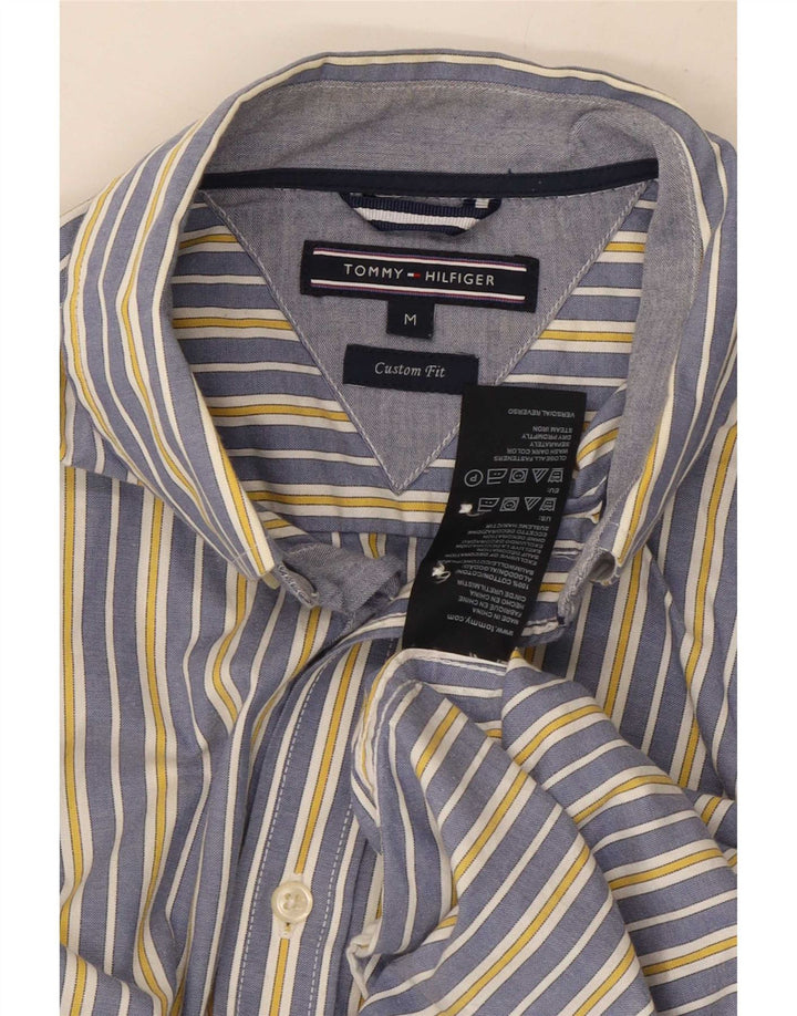 Camisa masculina Tommy Hilfiger Custom Fit de algodão listrado azul médio