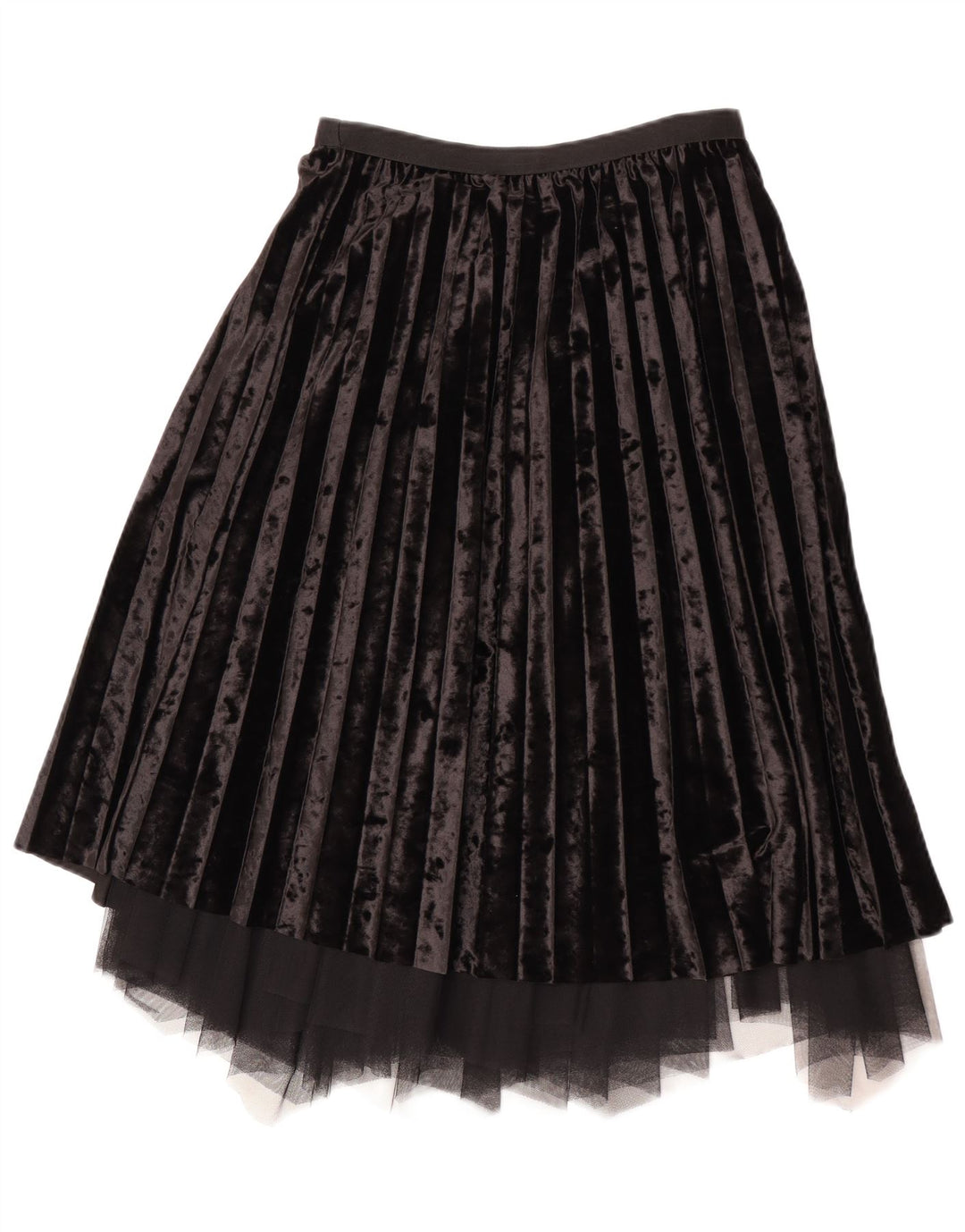 Saia plissada de veludo feminino vintage W28 médio preto