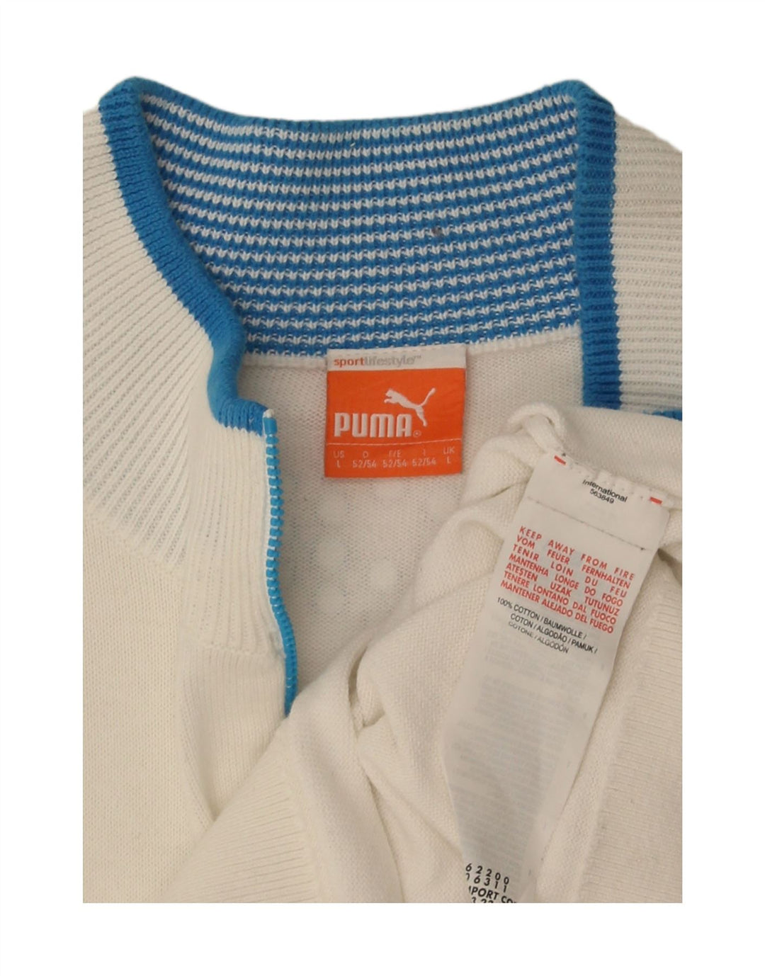 Suéter masculino Puma com zíper e gola alta de algodão listrado branco grande