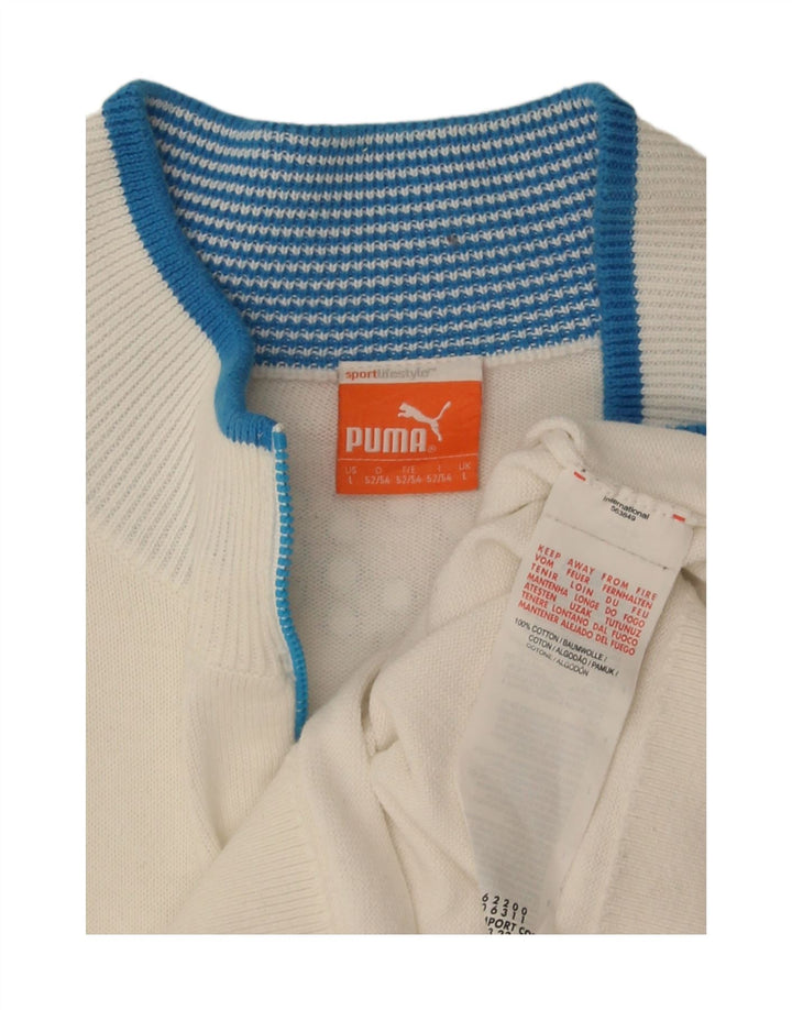 Suéter masculino Puma com zíper e gola alta de algodão listrado branco grande
