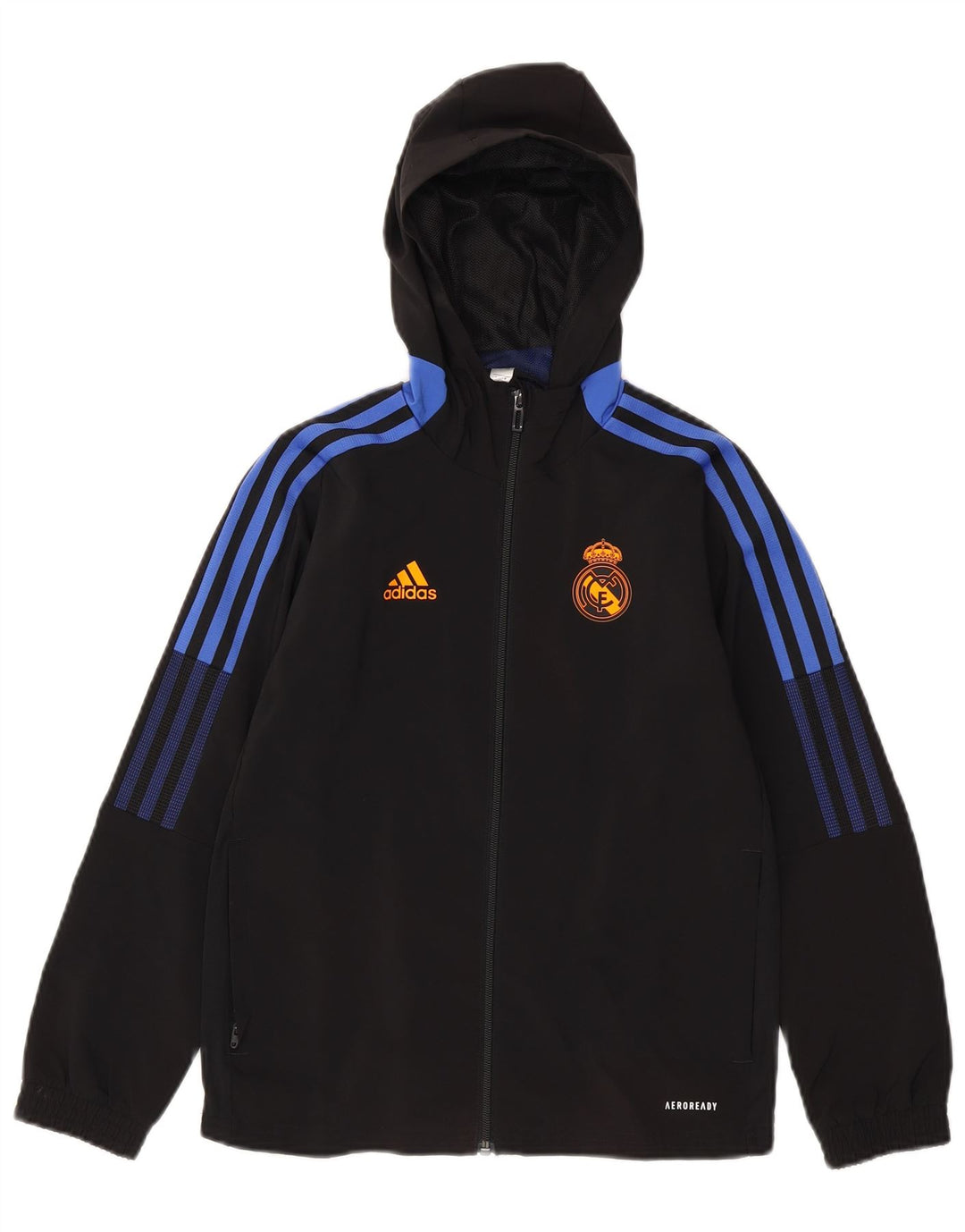 ADIDAS Boys Real Madrid Hooded Tracksuit Top Jacket 9-10 Years Preto
