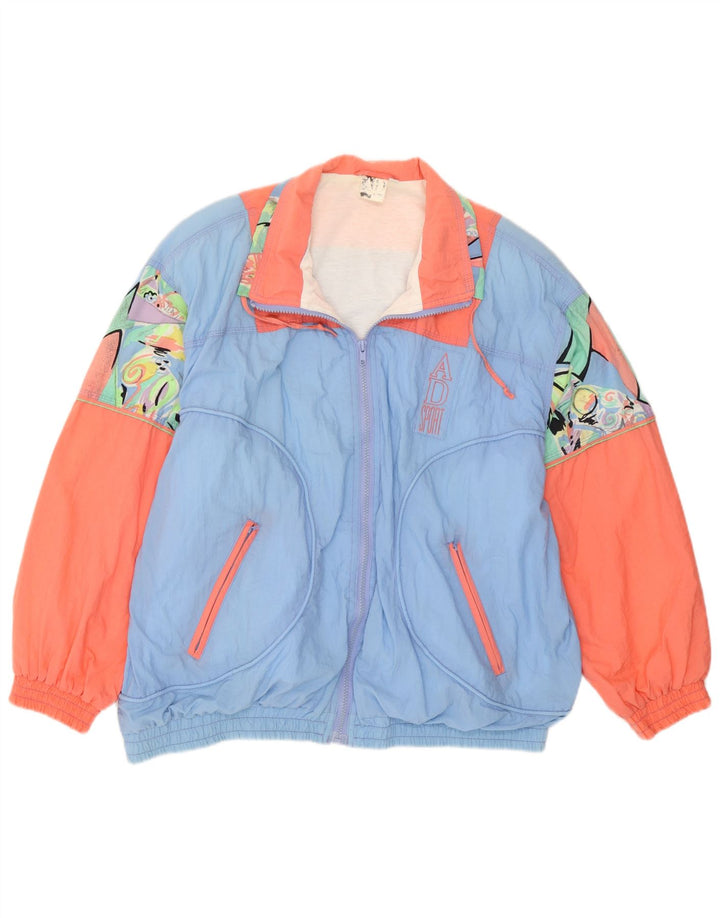 Jaqueta feminina vintage com padrão abstrato de agasalho UK 16 grande azul