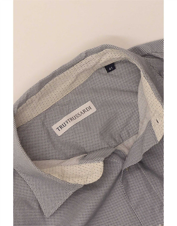 Camisa masculina Trussardi tamanho 41 médio azul manchado