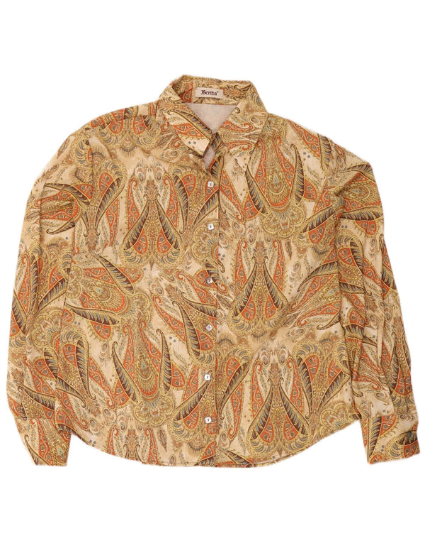 Camisa feminina vintage IT 50 XL bege paisley poliéster