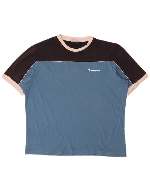 Camiseta masculina Champion XL azul colorblock algodão