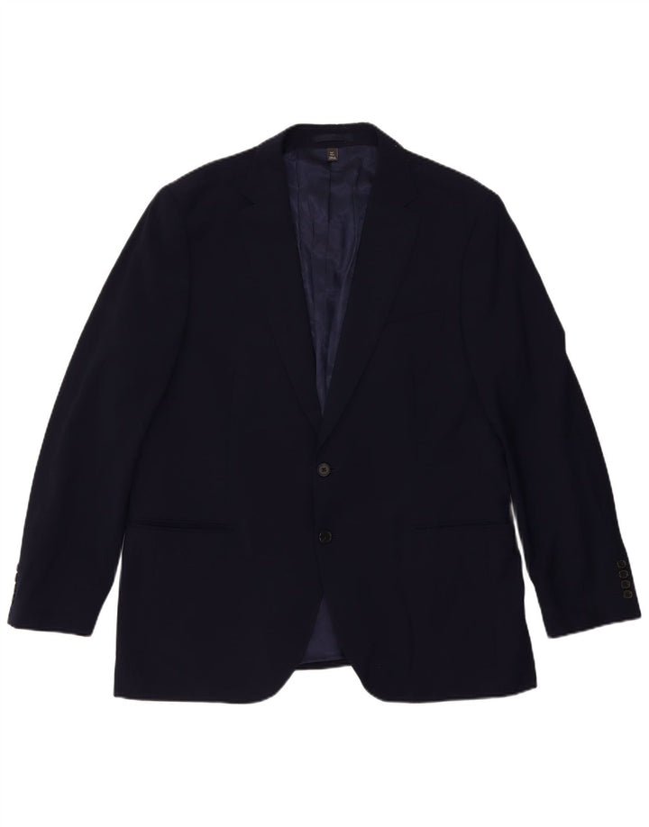Jaqueta blazer masculina de 2 botões Marks & Spencer Reino Unido 44 2XL lã azul marinho