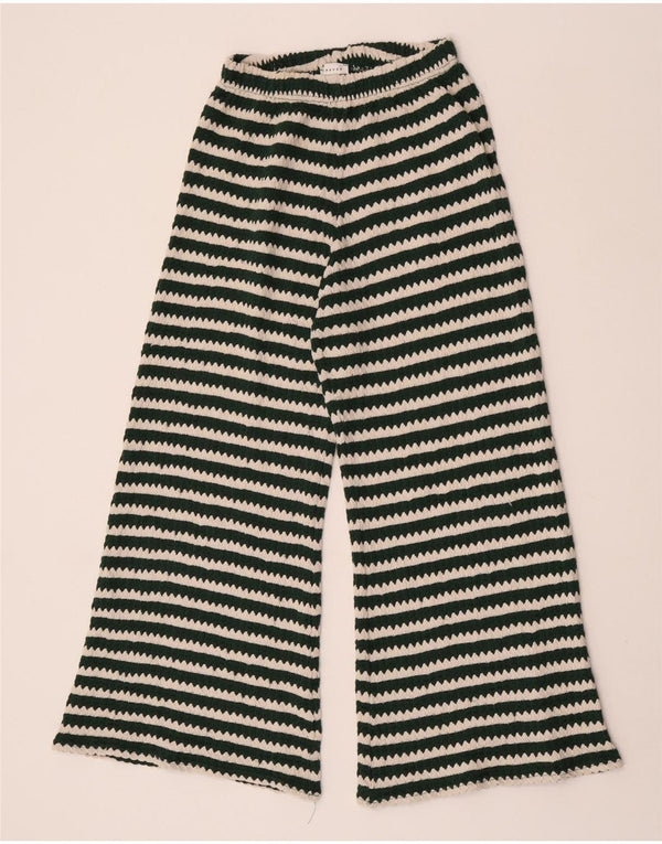 Topshop Womens Wide Leg Knit Trousers UK 8/10 Small W26 L26 Green Striped