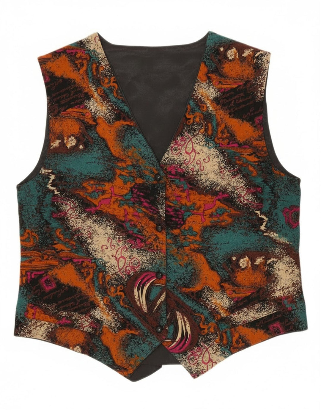 Colete vintage feminino com padrão abstrato UK 14 médio multicolorido