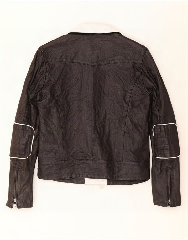 Replay jaqueta feminina de couro para motociclista UK 6 XS pele de cordeiro preta colorida