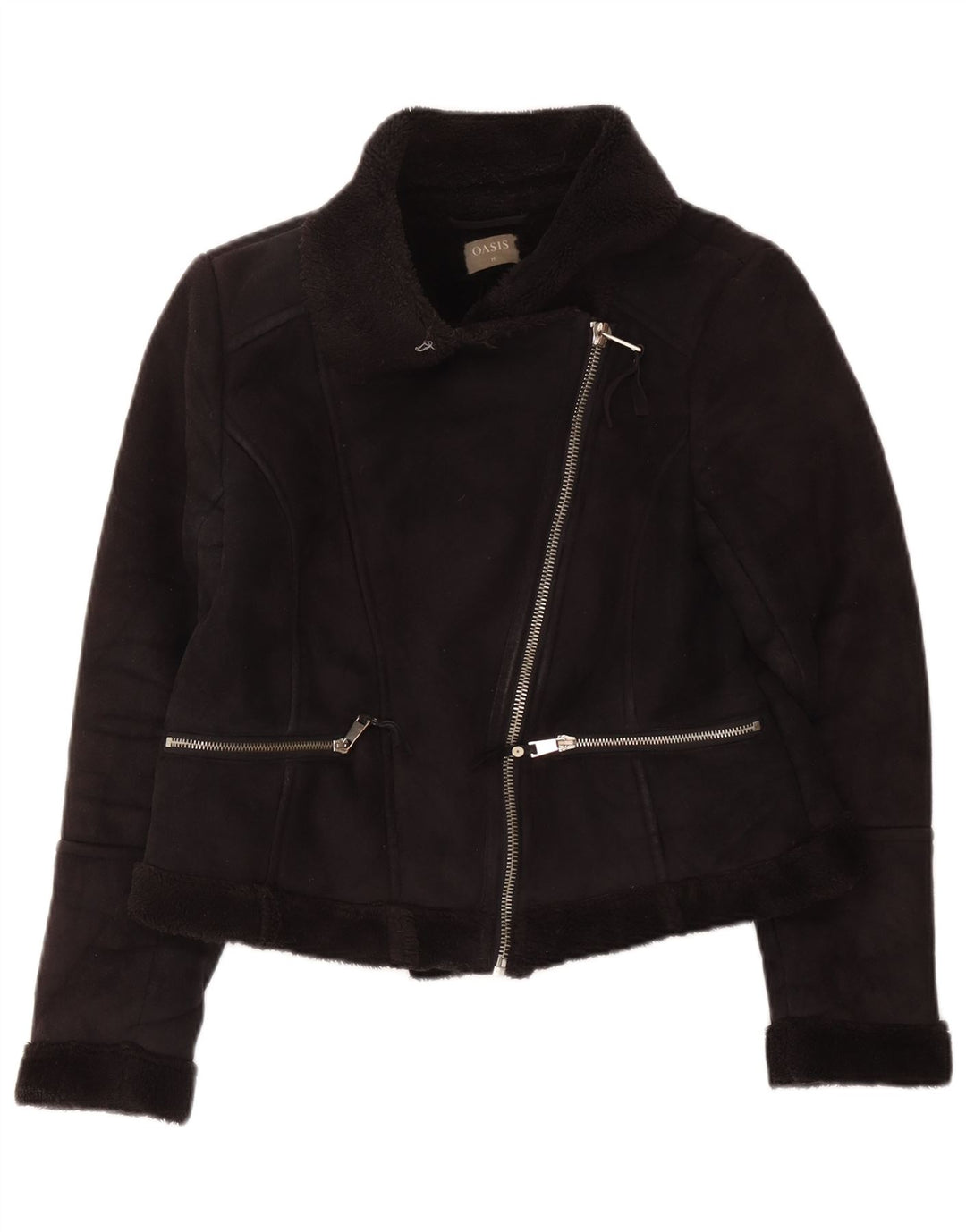 Jaqueta feminina Sherpa Biker Oasis UK 14 poliéster preto médio