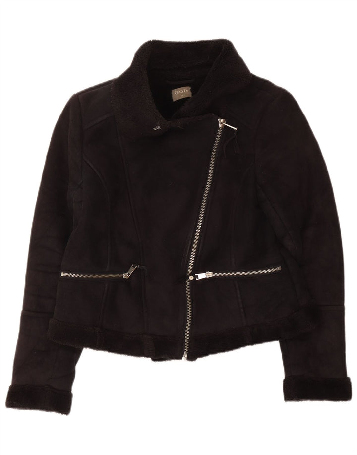 Jaqueta feminina Sherpa Biker Oasis UK 14 poliéster preto médio
