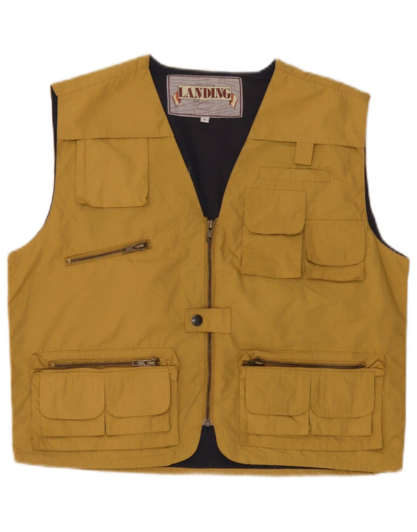 Vintage Mens Utility Gilet UK 38 Poliéster Amarelo Médio