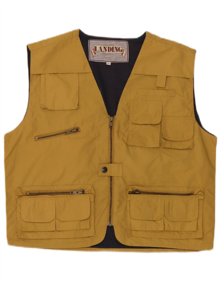 Vintage Mens Utility Gilet UK 38 Poliéster Amarelo Médio