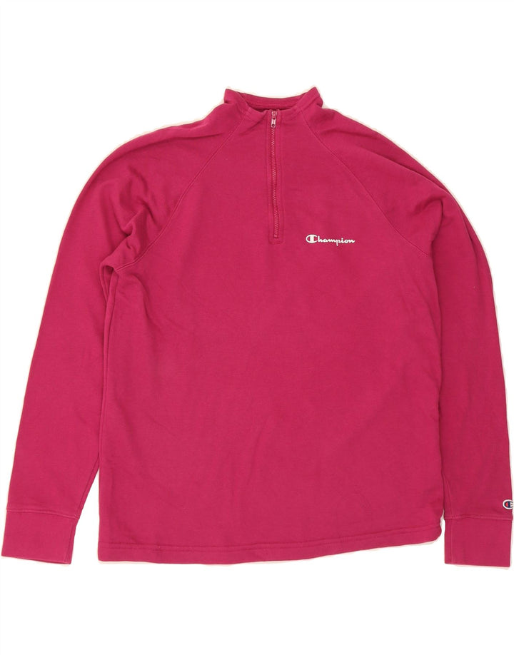 CHAMPION Womens Zip Neck Sweatshirt Jumper UK 16 Large Pink Cotton Vintage Champion and Second-Hand Champion from Messina Hembry 