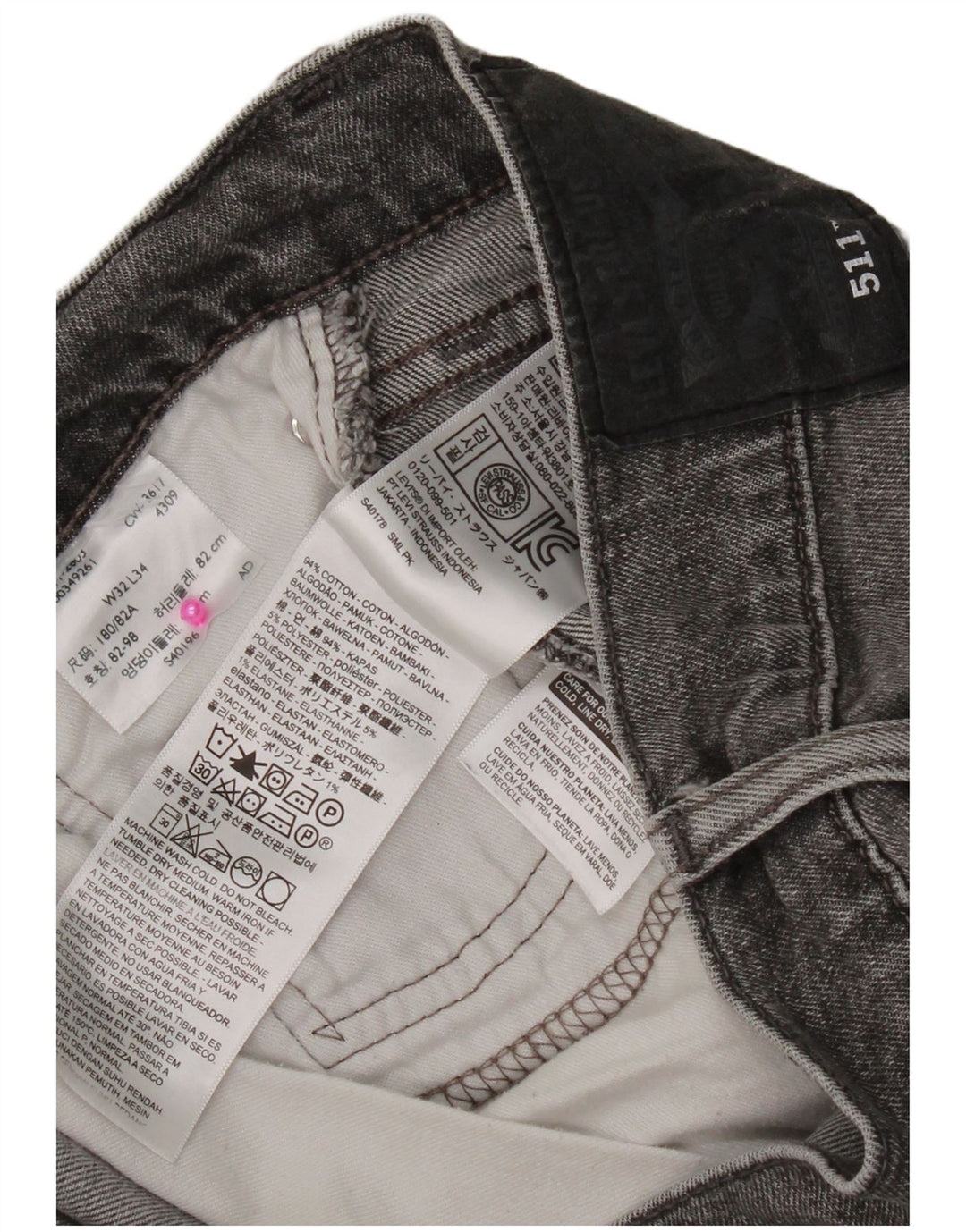 Calça Jeans Levis 511 Slim Masculina W32 L34 Cinza Algodão