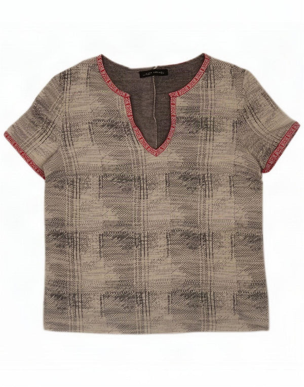 Zara blusa feminina com padrão abstrato UK 16 grande cinza