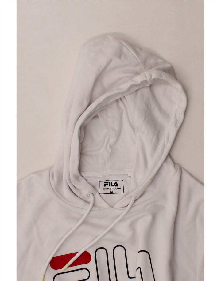 FILA Mens Graphic Hoodie Jumper Medium White Cotton Vintage Fila and Second-Hand Fila from Messina Hembry 