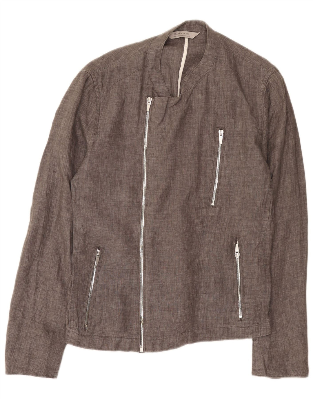Jaqueta utilitária masculina Zara UK 36 linho cinza médio
