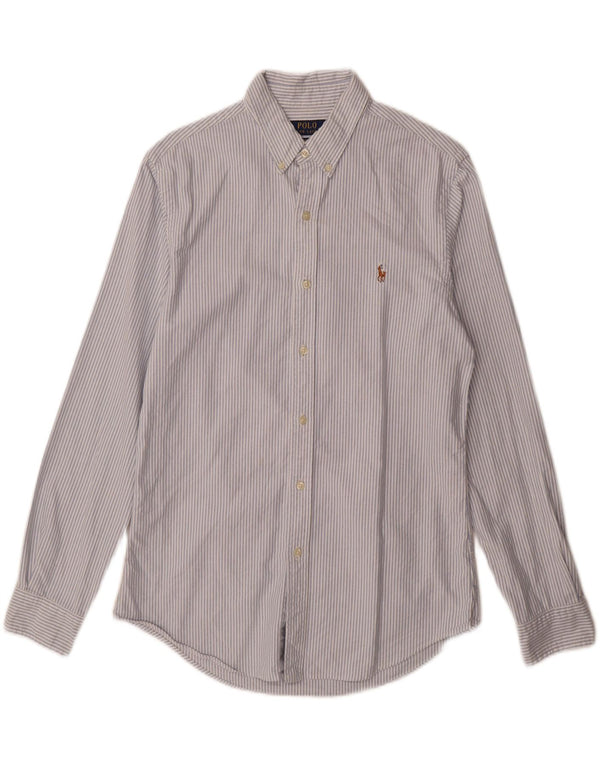 Camisa polo Ralph Lauren masculina slim fit de algodão listrado azul médio
