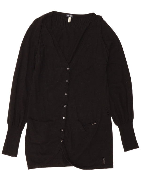 Suéter cardigã feminino Longline Armani Jeans UK 18 XL preto viscose